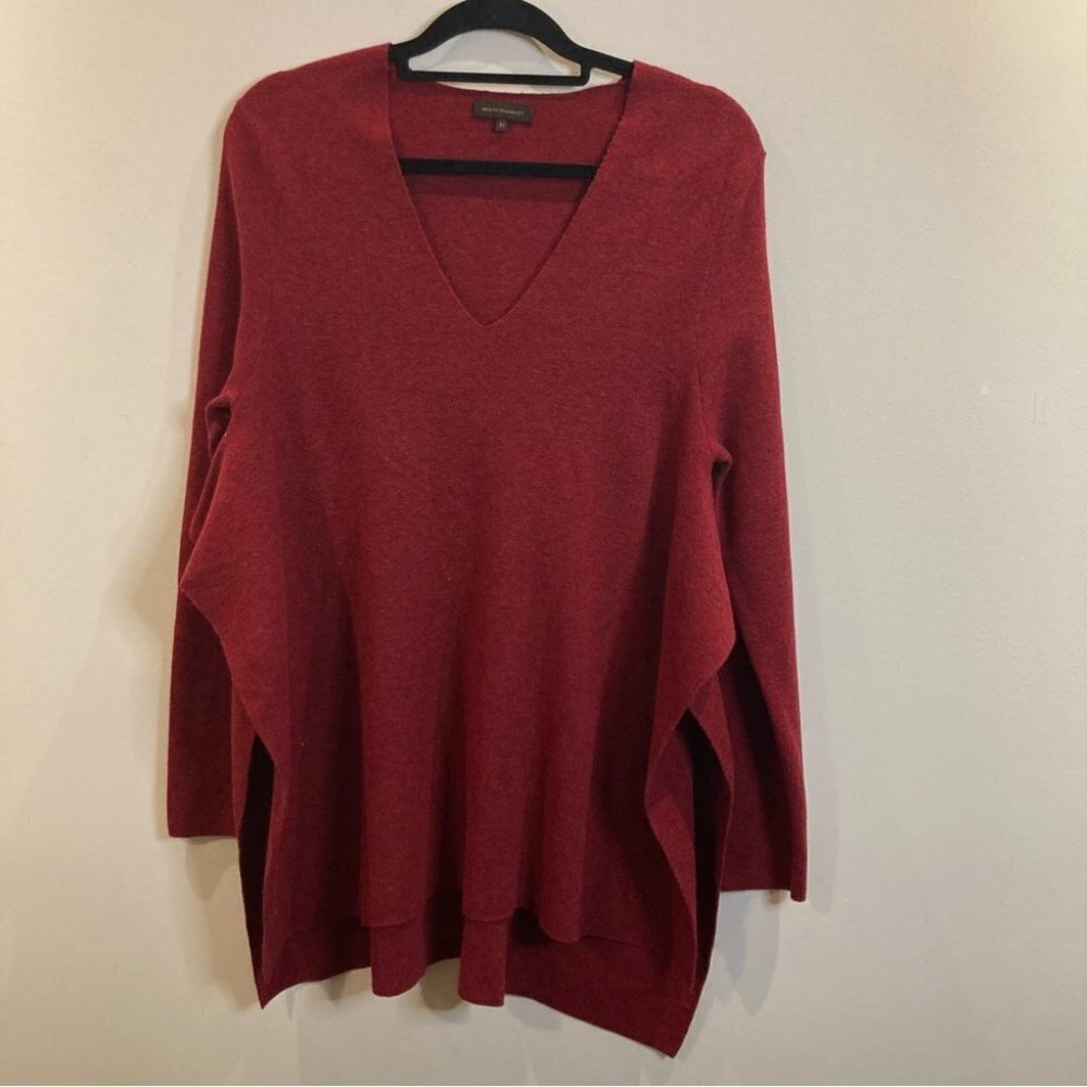 ADOLFO DOMINGUEZ Sz M Open Sides V Neck Wool Blend Long Sleeve Tunic Sweater